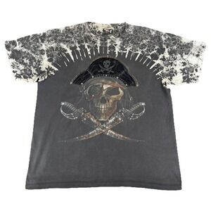 Scul Shirtz Skull Pirate T Shirt Mens 2XL Distressed Grunge Gothic Tie Dye